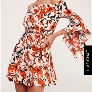 Lulus blooms nude florap off-shoulder dress